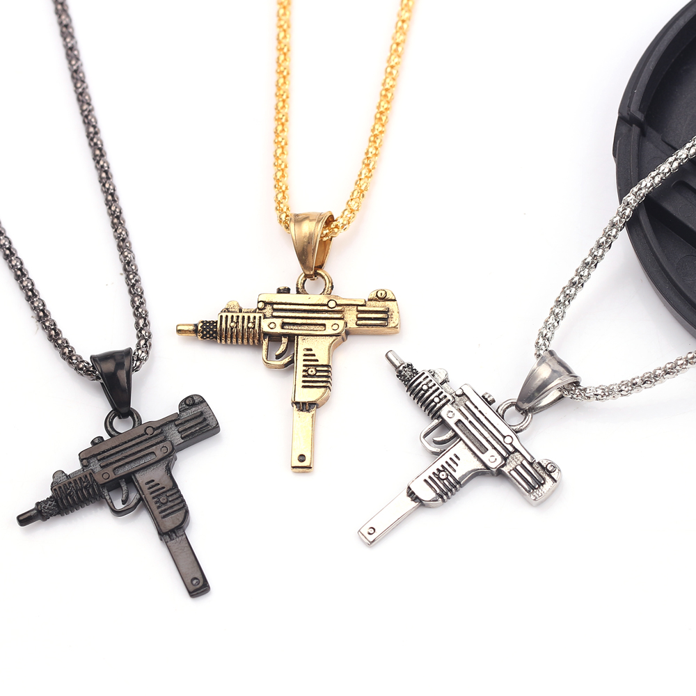 Hip Hop Chain Necklace - Punk Uzi Pistol Machine Gun Necklace