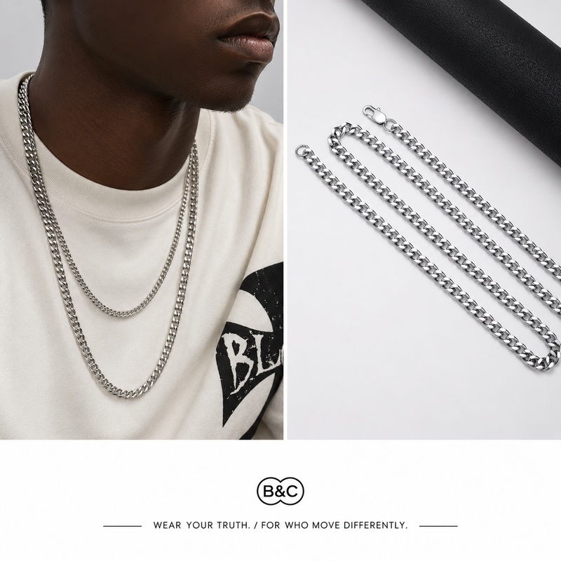 Hip Hop Chain Necklace - B&C Simple Titanium Cuban Chain 3
