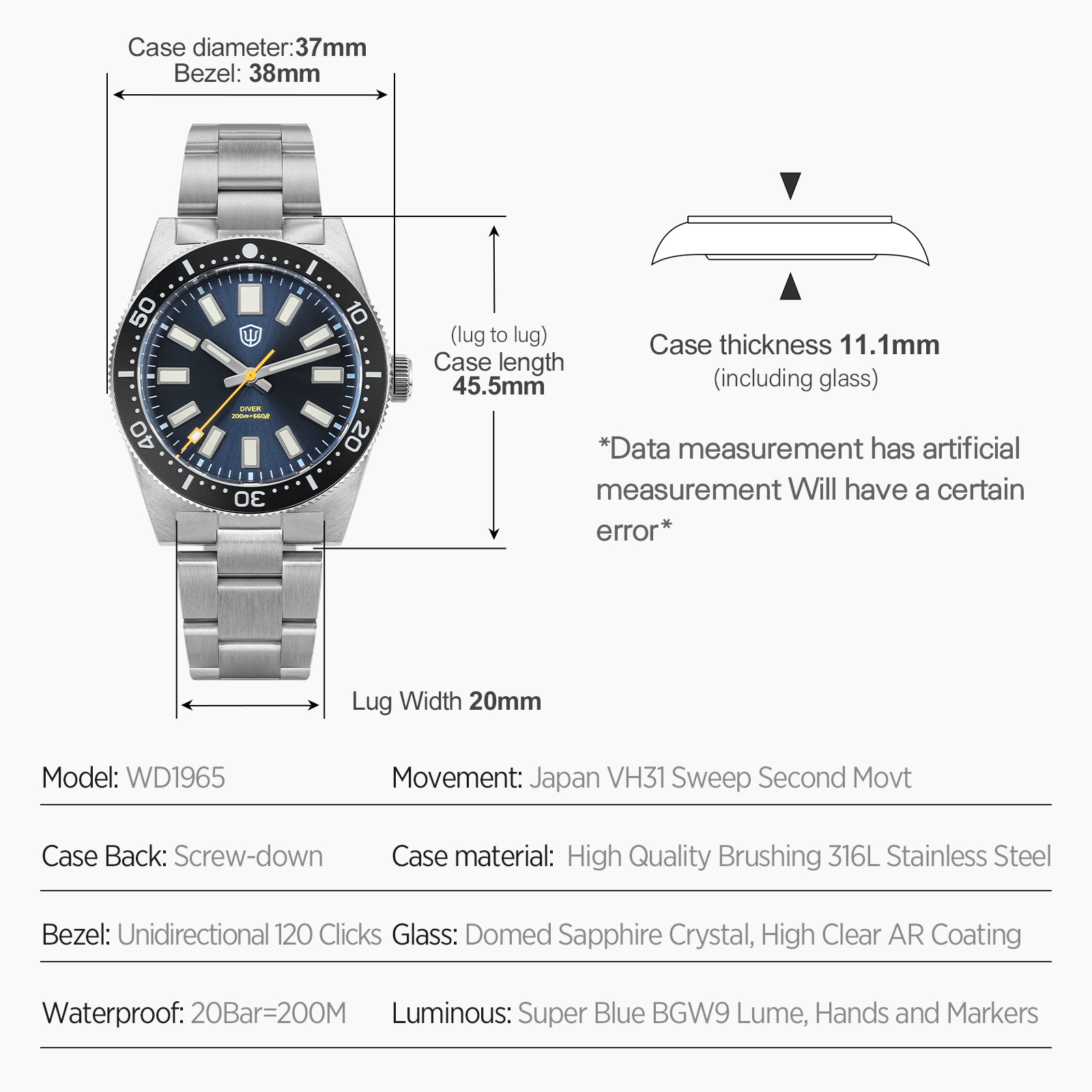Watchdives 37Mm WD1965 V2 Man  - огляд і ціна Jewelry Watch