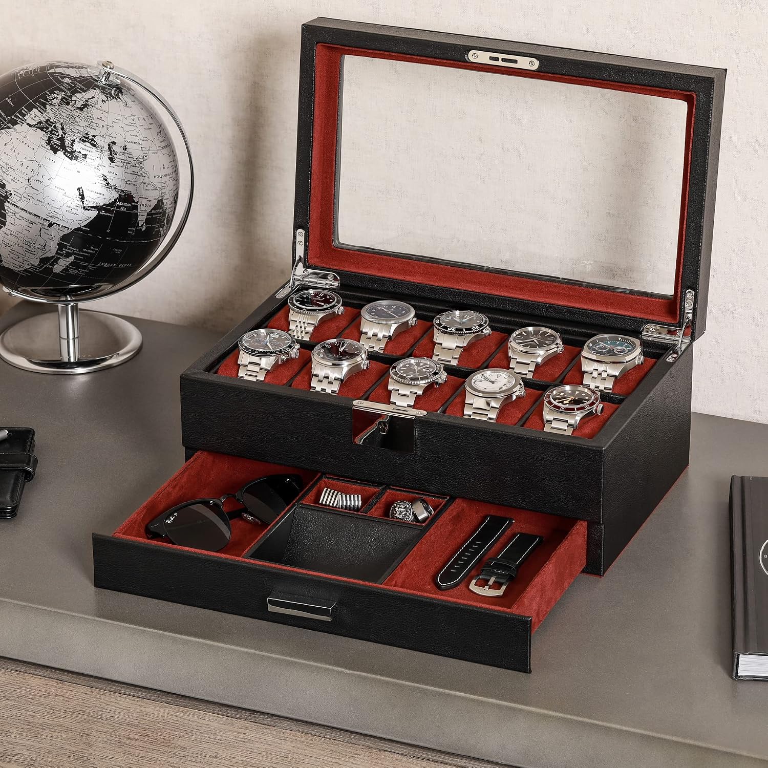 10-Slot Watch Box in Leather w - огляд і ціна Jewelry Box Organizer Watches