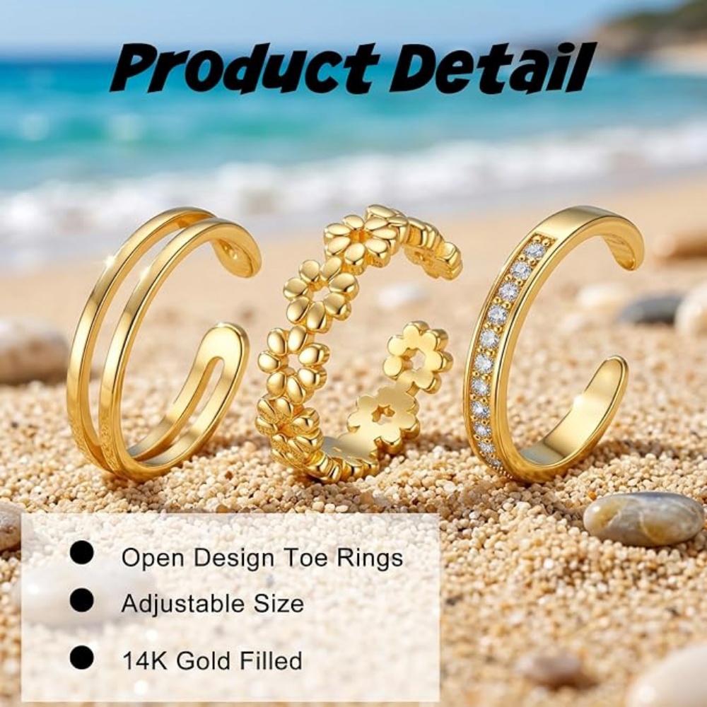 3Pcs Gold Open Adjustable Ring - огляд і ціна Minimalist Ring Stackable