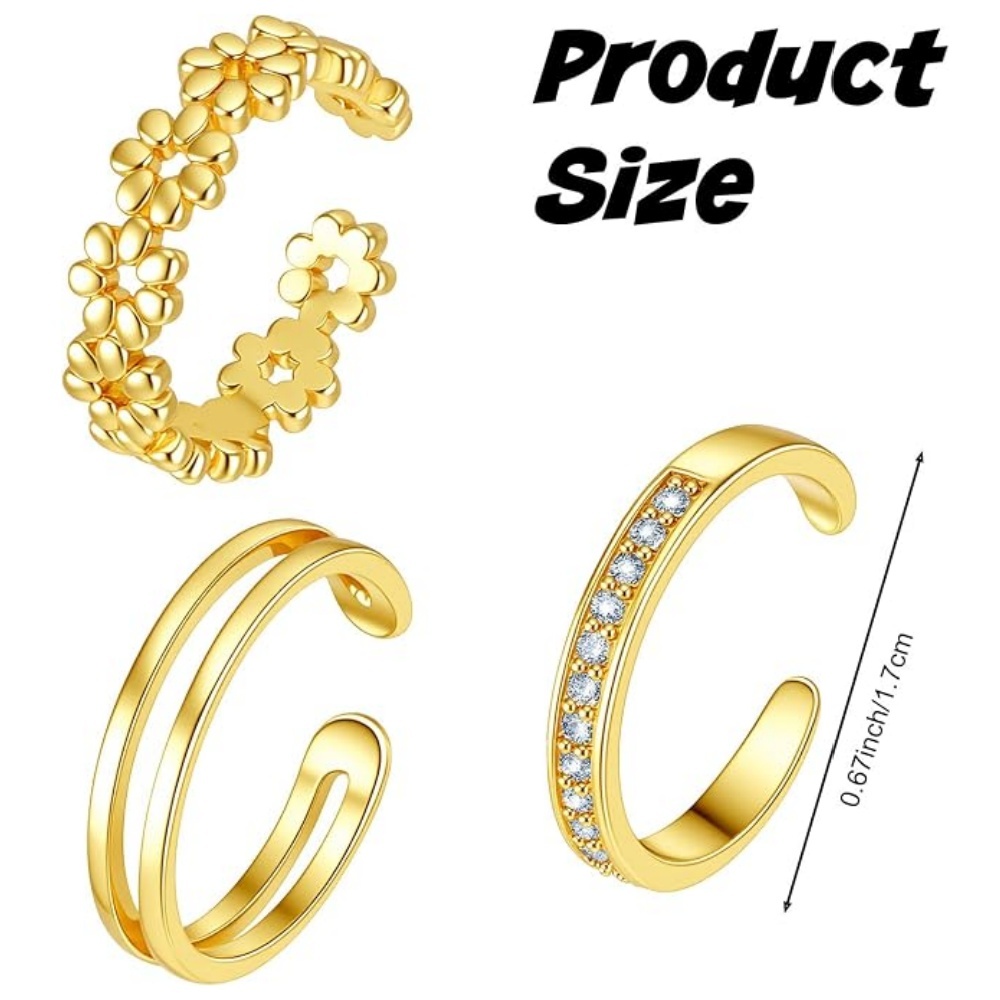 3Pcs Gold Open Adjustable Ring - огляд і ціна Minimalist Ring Stackable