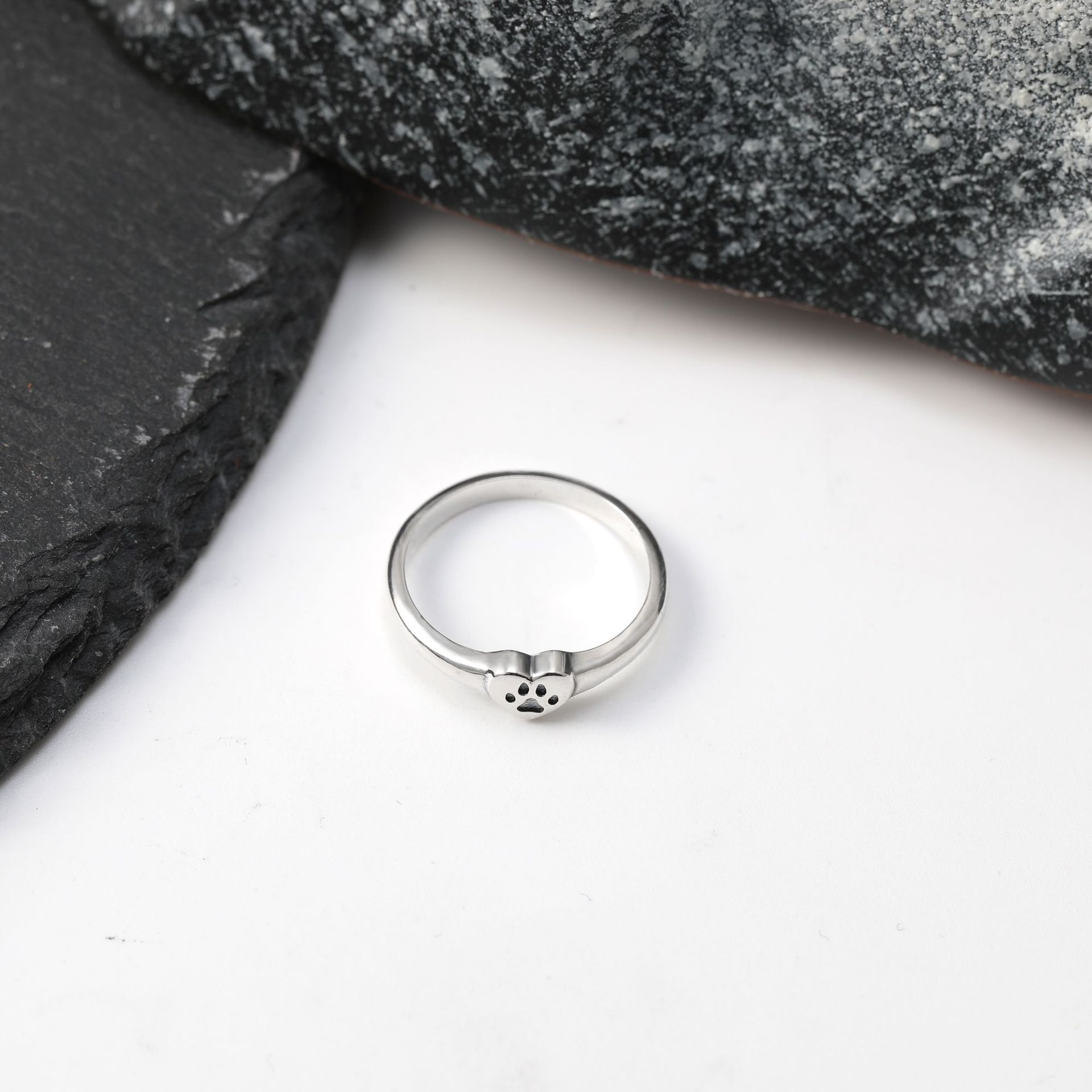 S925 Silver Hollow Paw Print I - огляд і ціна Minimalist Ring Stackable